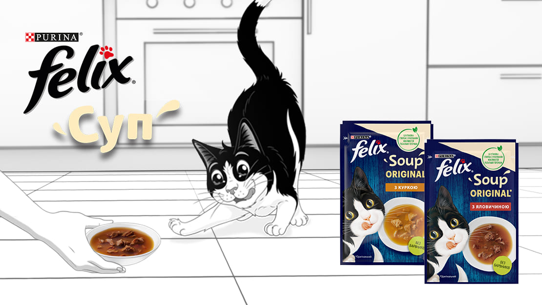 Кіт Felix нахилився до миски супу​