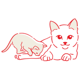Ескіз дорослого кота, що лежить, а кошеня залазить на нього