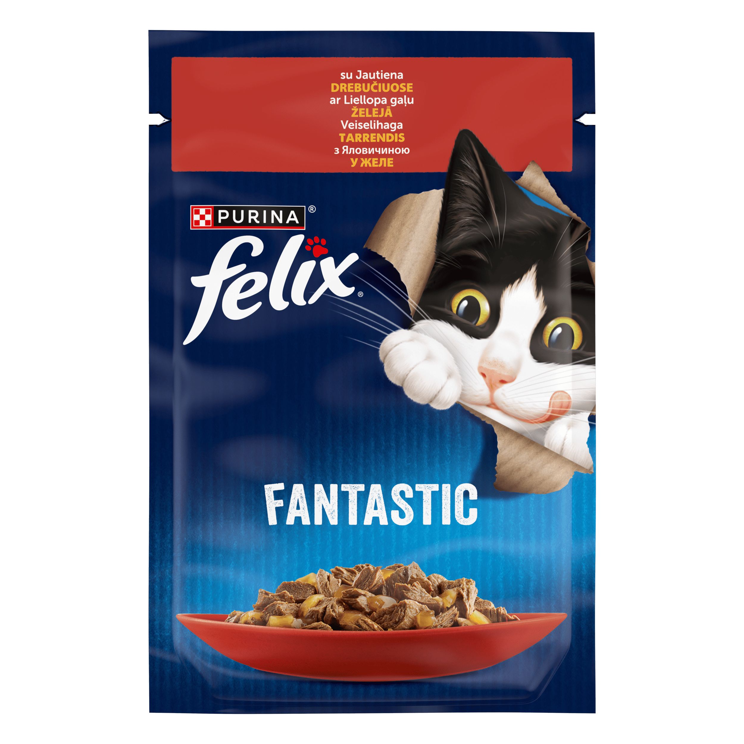 FELIX® FANTASTIC з яловичиною. Шматочки у желе | Purina UA