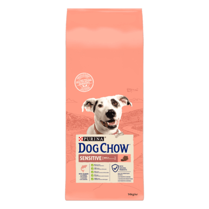 DOG CHOW® сухий повнораціонний корм для дорослих собак схильних до алергії, з лососем.