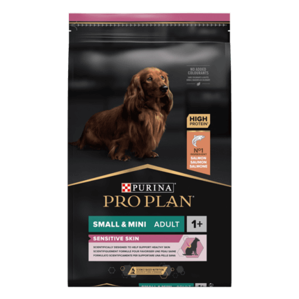 PRO PLAN®. Сухий повнораціонний корм для дорослих собак дрібних порід із чутливою шкірою. З лососем.