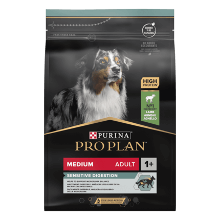 PRO PLAN®. Сухий повнораціонний корм для дорослих собак середніх порід з чутливою системою травлення. З ягням.