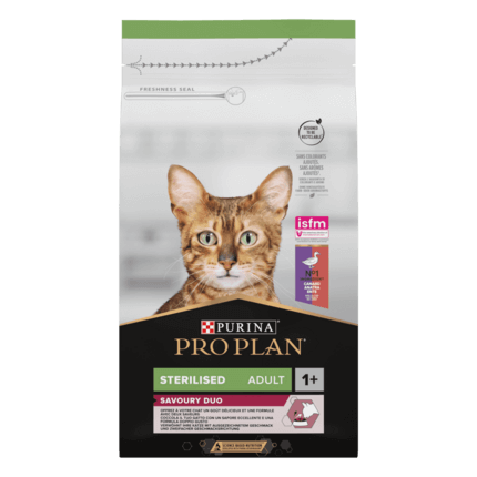 PRO PLAN®. Сухий повнораціонний корм для стерилізованих котів, з качкою та печінкою.