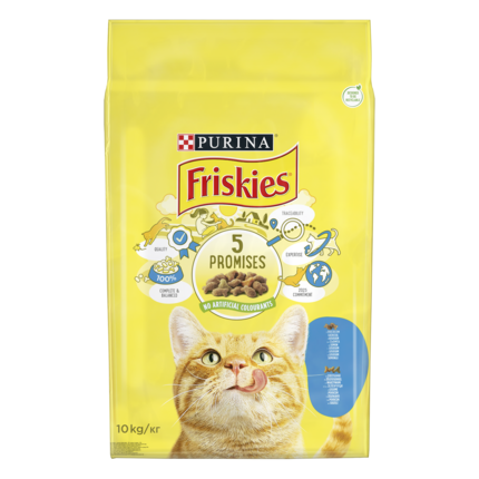 Friskies®. З лососем та овочами. Сухий повноцінний корм для дорослих котів.