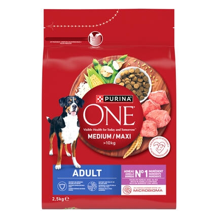 Purina ONE®. Сухий повнораціонний корм для дорослих собак середніх та великих порід >10 кг/kg. З ягням та рисом.