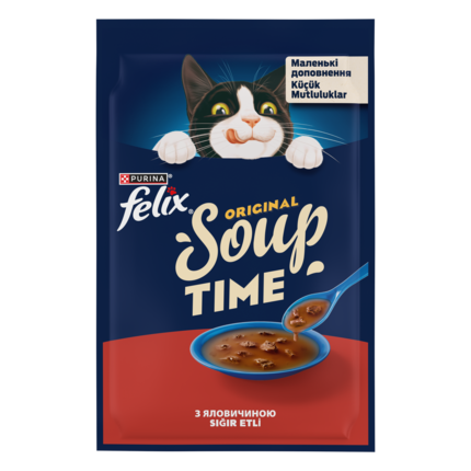 Felix® Суп Тайм.  Додатковий консервований корм для дорослих котів. З яловичиною.