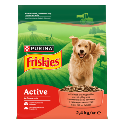 Friskies® Active (Активний). З яловичиною. Сухий повнораціонний корм для дорослих активних собак