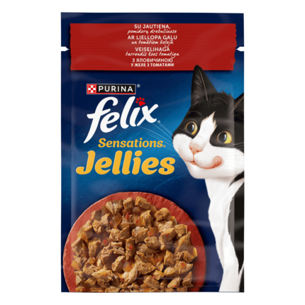 Пауч FELIX® SENSATIONS® JELLIES (Желе). З яловичиною в желе з томатами. Шматочки у желе.