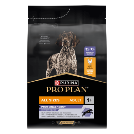 PURINA® PRO PLAN®. Сухий повнораціонний корм для дорослих активних та робочих собак усіх розмірів, з куркою. Упаковка