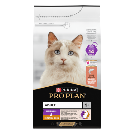 Упаковка PURINA® PRO PLAN® Hairball & Healthy Skin (Хейрбол & Хелсі Скін). Сухий повнораціонний корм для дорослих котів