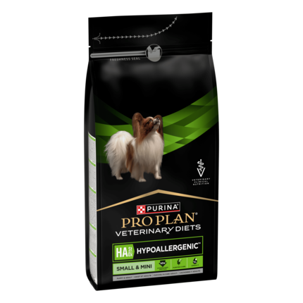 Лицьова сторона упаковки PRO PLAN® HA HYPOALLERGENIC. Ветеринарна дієта для собак малих порід