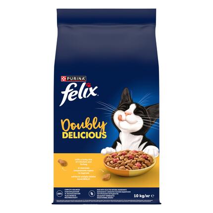 Felix® Doubly Delicious (Даблі Делішес). З куркою, індичкою та буряком. Сухий повнораціонний корм для дорослих котів, 10 кг