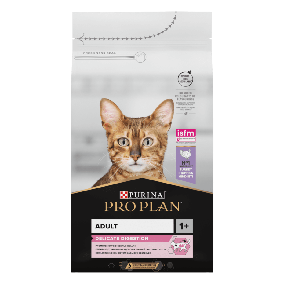 PRO PLAN®. Сухий повнораціонний корм для дорослих котів з чутливим травленням чи вибагливих до їжі, з індичкою.