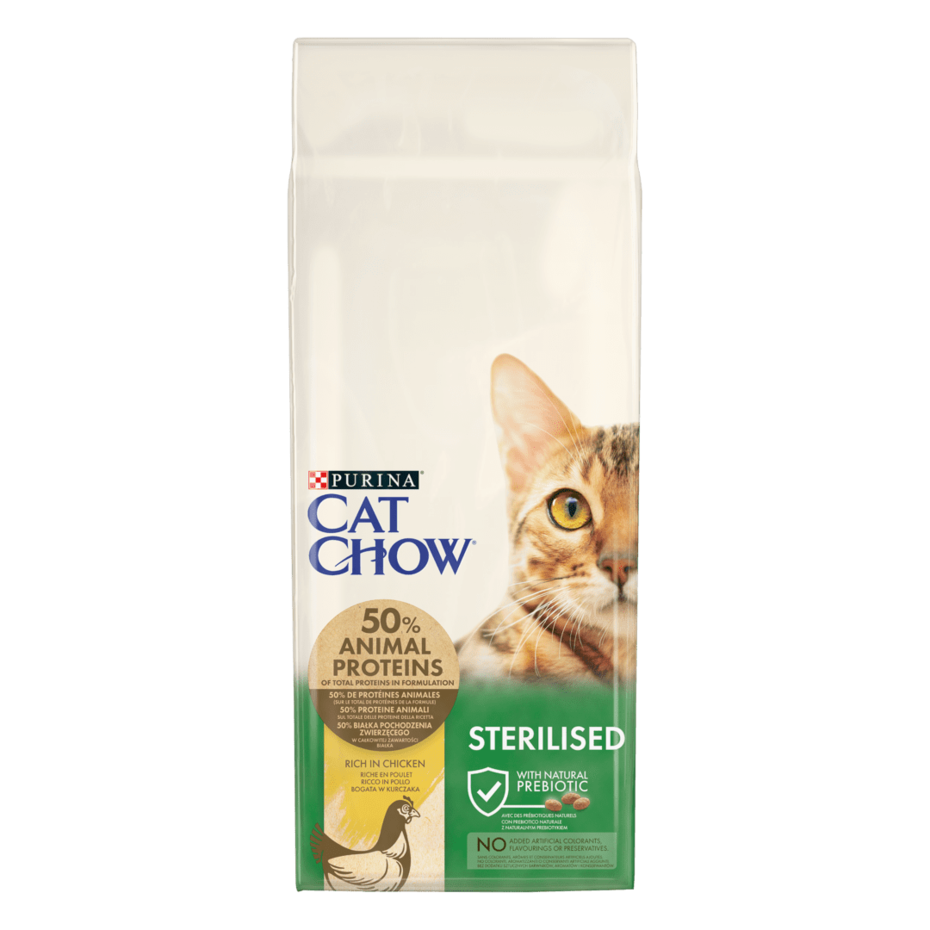 CAT CHOW® Сухий повнораціонний корм для дорослих стерилізованих кішок / кастрованих котів, з куркою.
