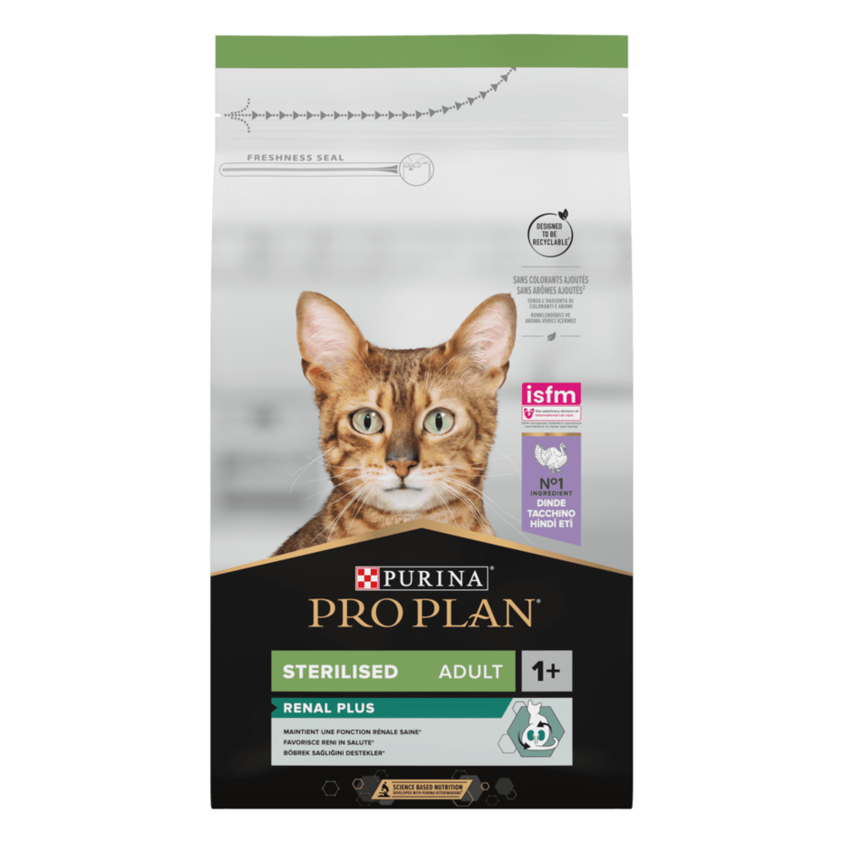PRO PLAN® RENAL PLUS (РЕНАЛ ПЛЮС). Сухий повнораціонний корм для дорослих стерилізованих котів, з індичкою.