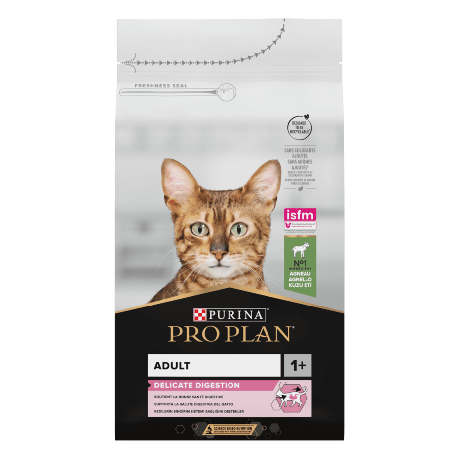 PRO PLAN®. Сухий повнораціонний корм для дорослих котів з чутливим травленням чи вибагливих до їжі, з ягням.