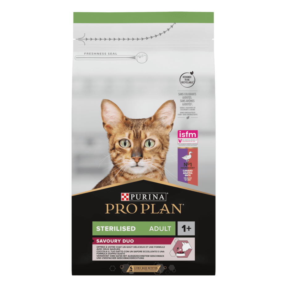 PRO PLAN®. Сухий повнораціонний корм для стерилізованих котів, з качкою та печінкою.