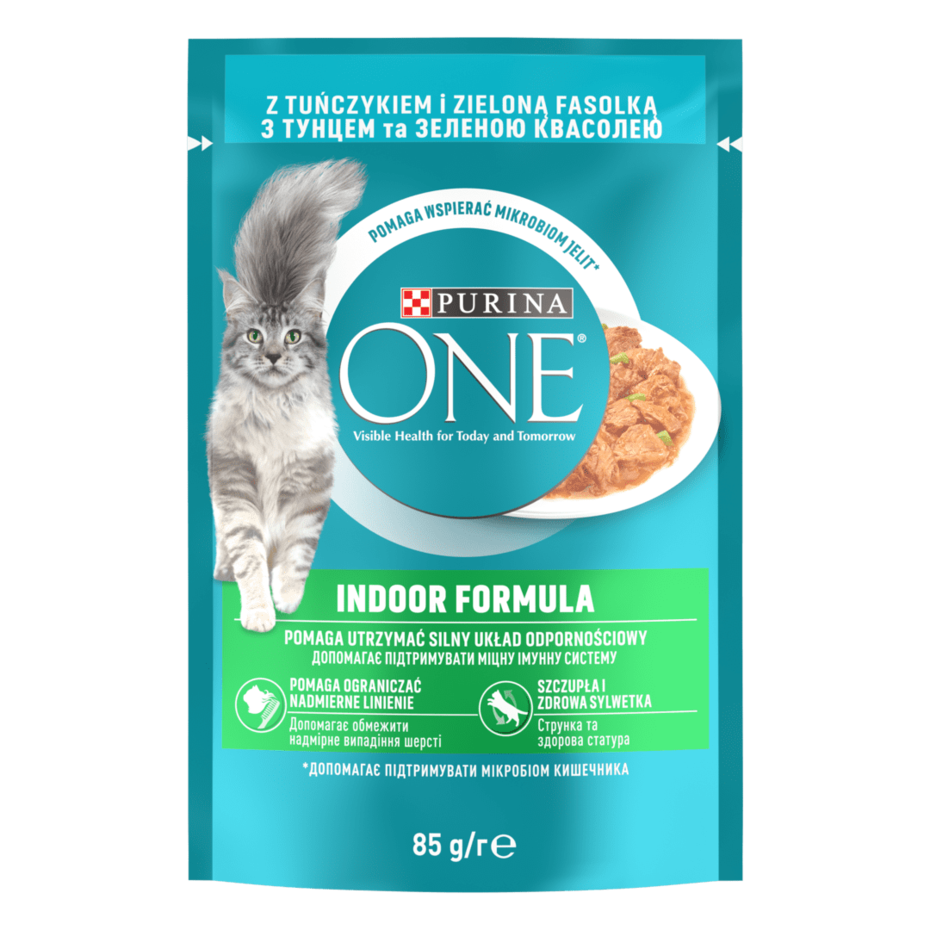 PURINA ONE® Indoor (Індор). Шматочки в соусі. Консервований порційний повнораціонний корм для дорослих котів, що постійно пер