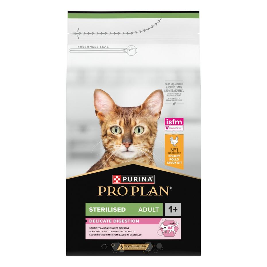 PRO PLAN®. Сухий повнораціонний корм для дорослих стерилізованих котів з чутливим травленням, з куркою