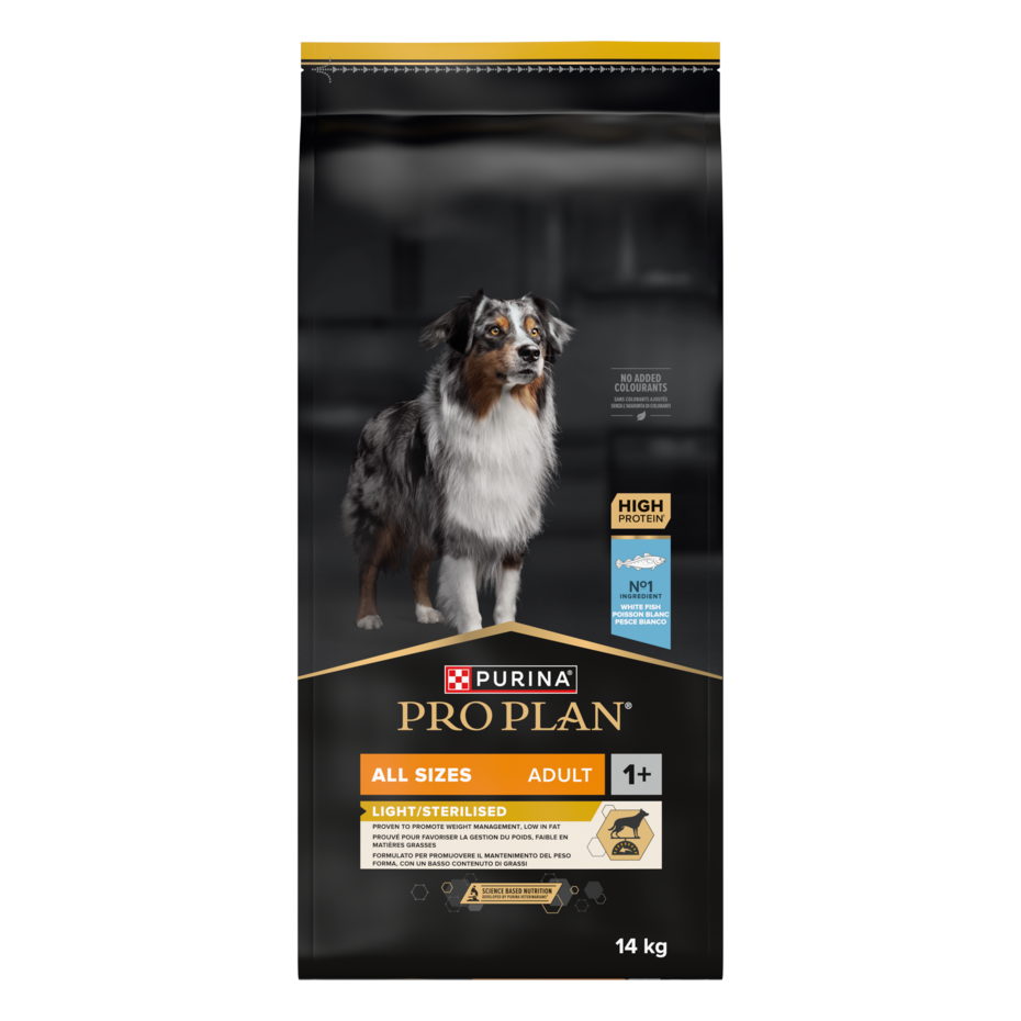 PURINA® PRO PLAN®. Сухий повнораціонний корм для дорослих собак усіх розмірів з надмірною масою тіла та/або стерилізованих.