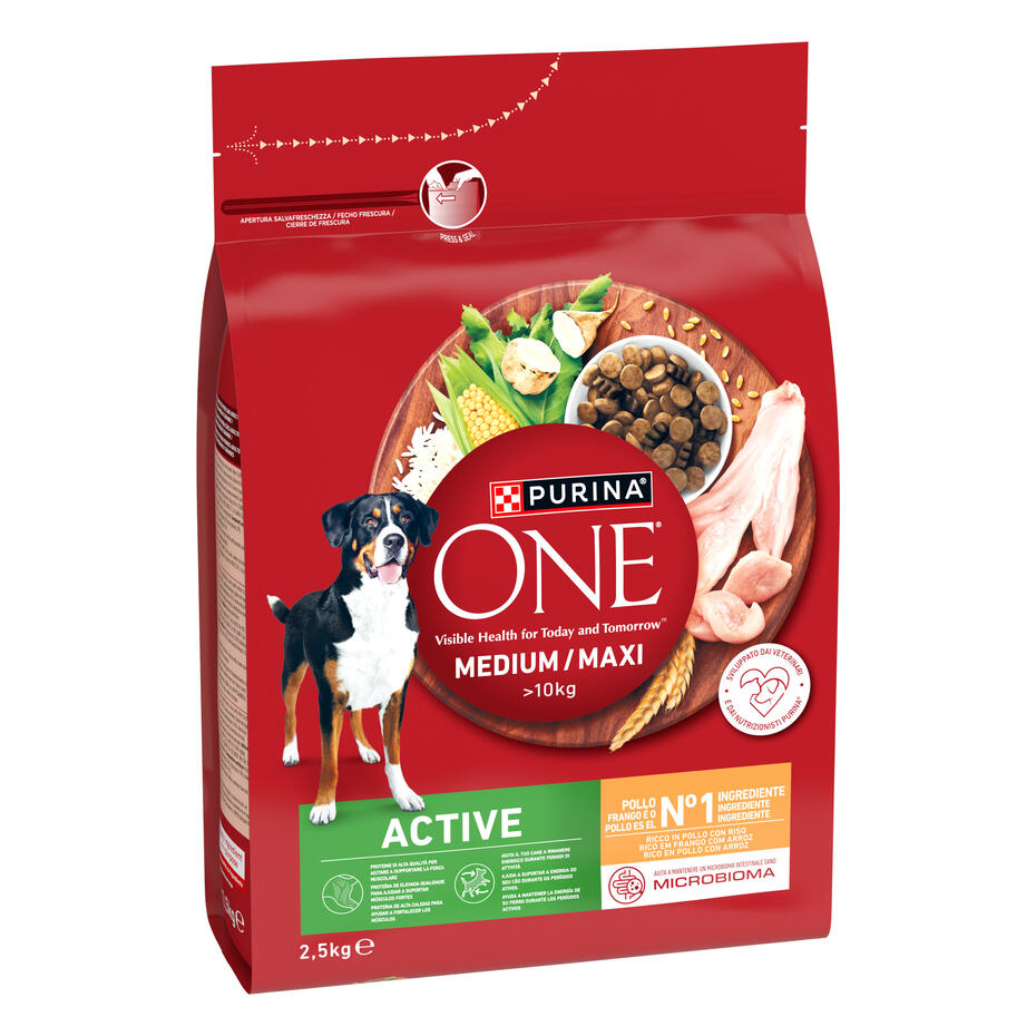 Purina ONE®. Сухий повнораціонний корм для активних дорослих собак середніх та великих порід >10 кг/kg. З куркою та рисом.