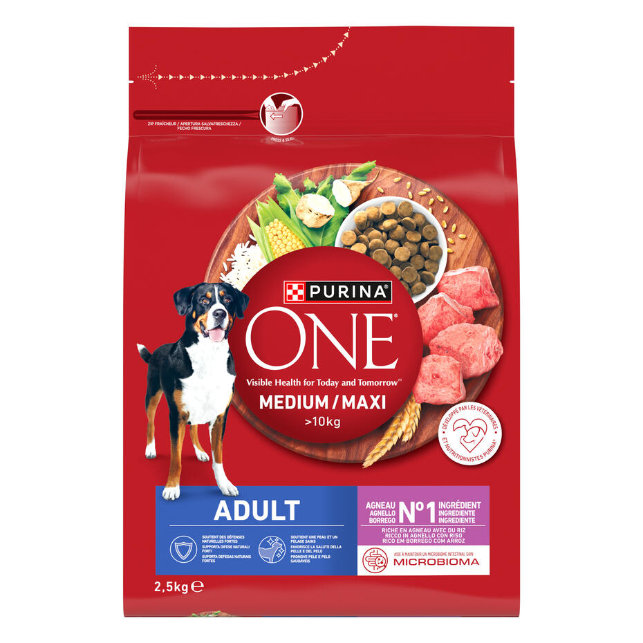Purina ONE®. Сухий повнораціонний корм для дорослих собак середніх та великих порід >10 кг/kg. З ягням та рисом.