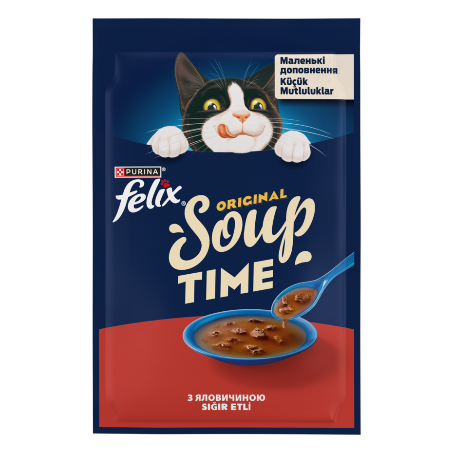 Felix® Суп Тайм.  Додатковий консервований корм для дорослих котів. З яловичиною.