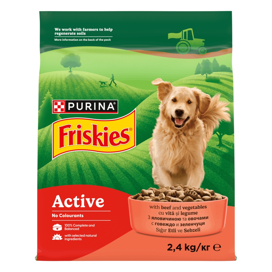 Friskies® Active (Активний). З яловичиною. Сухий повнораціонний корм для дорослих активних собак