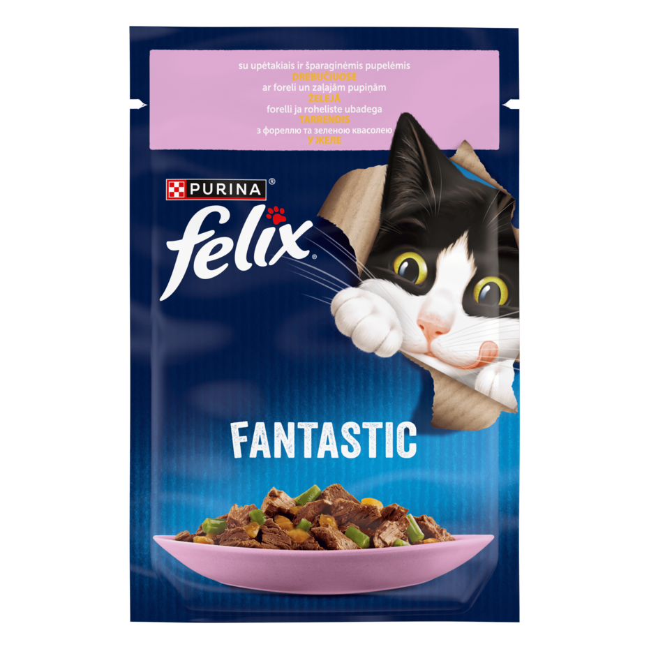 FELIX® FANTASTIC. З фореллю та зеленими бобами. Шматочки у желе. Пауч