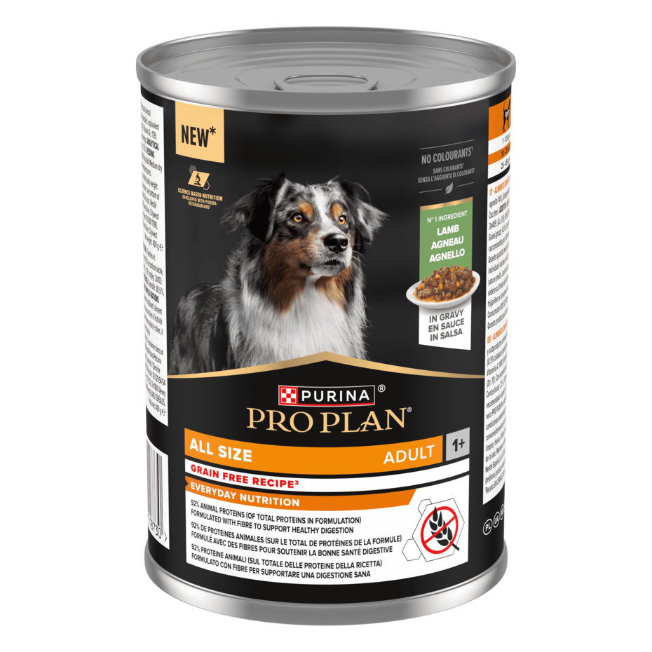 УпаковкаPURINA® PRO PLAN®. Консервований повнораціонний беззерновий корм для собак з ягням у підливі