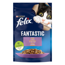 FELIX® FANTASTIC. З ягням. Шматочки у желе. Консервований порційний повнораціонний корм для дорослих котів