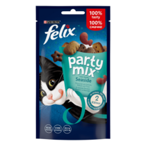 FELIX® PARTY MIX®. Океанічний Мікс. Додатковий сухий корм (ласощі) для дорослих котів зі смаком лосося, форелі та минтаю.