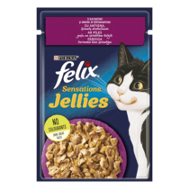 FELIX® SENSATIONS® JELLIES (Желе). З качкою в желе зі шпинатом. Шматочки у желе. Консервований порційний повнораціонний корм