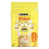 Friskies®. З куркою та овочами. Сухий повнораціонний корм для дорослих активних котів.