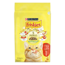Friskies®. З яловичиною, куркою та овочами. Сухий повнораціонний корм для дорослих активних котів.