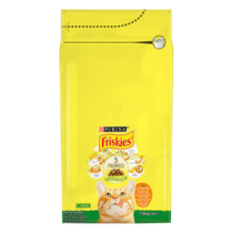 Friskies® Indoor (Індор). З куркою та овочами. Сухий повнораціонний корм для дорослих котів, що живуть вдома.