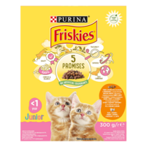 Friskies® Junior (Джуніор). З куркою, індичкою, молоком та овочами. Сухий повнораціонний корм для кошенят.