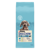 Dog Chow® сухий повнораціонний корм для цуценят великих порід віком до 2 років. Також підходить для вагітних та лактуючих соб