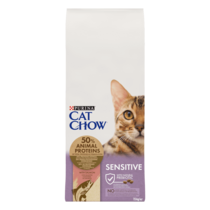 CAT CHOW® Сухий повнораціонний корм для дорослих котів із чутливою шкірою та травленням, з лососем.