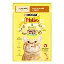 Friskies®. З індичкою. Шматочки у підливці. Консервований порційний повнораціонний корм для дорослих котів.