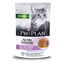 PRO PLAN® NUTRISAVOUR®. Консервований порційний повнораціонний корм для стерилізованих котів віком від 7 років. Паштет з інди