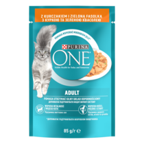 PURINA ONE® Adult (Едалт). Шматочки в соусі. Консервований порційний повнораціонний корм для дорослих котів з куркою та зелен