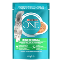 PURINA ONE® Indoor (Індор). Шматочки в соусі. Консервований порційний повнораціонний корм для дорослих котів, що постійно пер