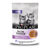 PRO PLAN® JUNIOR NUTRISAVOUR®. Консервований порційний повнораціонний корм для кошенят, з індичкою. Шматочки в паштеті.