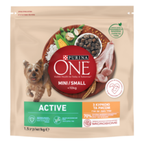 PURINA ONE® MINI/SMALL (МІНІ/СМОЛЛ) <10 кг/kg ACTIVE (АКТИВ). З куркою та рисом. Сухий повнораціонний корм для активних дорос