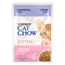 CAT CHOW® KITTEN Консервований порційний повнораціонний корм для кошенят, з ягням та цукіні, ніжні шматочки в підливці.