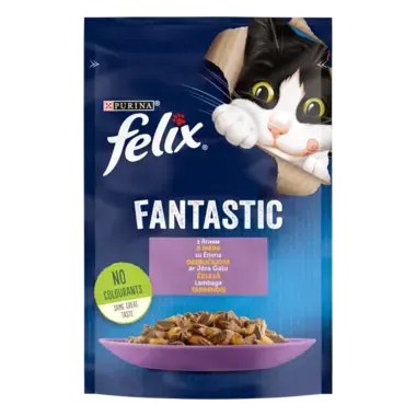 FELIX® FANTASTIC. З ягням. Шматочки у желе. Консервований порційний повнораціонний корм для дорослих котів