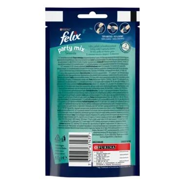 FELIX® PARTY MIX®. Океанічний Мікс. Додатковий сухий корм (ласощі) для дорослих котів зі смаком лосося, форелі та минтаю.