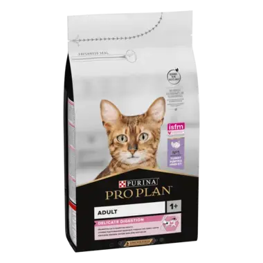 PRO PLAN®. Сухий повнораціонний корм для дорослих котів з чутливим травленням чи вибагливих до їжі, з індичкою.