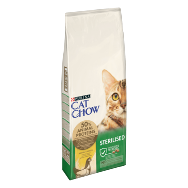 CAT CHOW® Сухий повнораціонний корм для дорослих стерилізованих кішок / кастрованих котів, з куркою.
